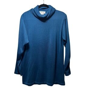 Vintage 90s Turtleneck Tunic Top Wool Blend Long Sleeve Knit Teal Blue Large